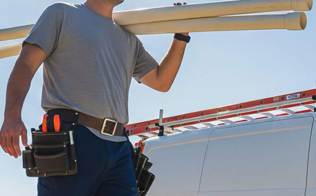 Plumber Carrying Pipes